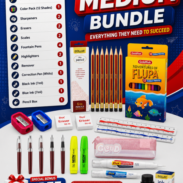 Back To School Medium Stationery Bundle - Complete Student Supplies Kit with Fountain Pens & Free Gift